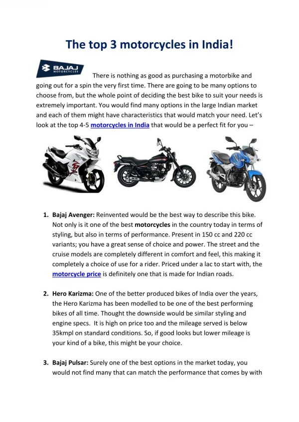 The top 3 motorcycles in India!