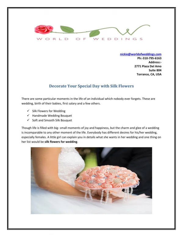 Buy Silk Wedding Bouquet Online - World of Weddings