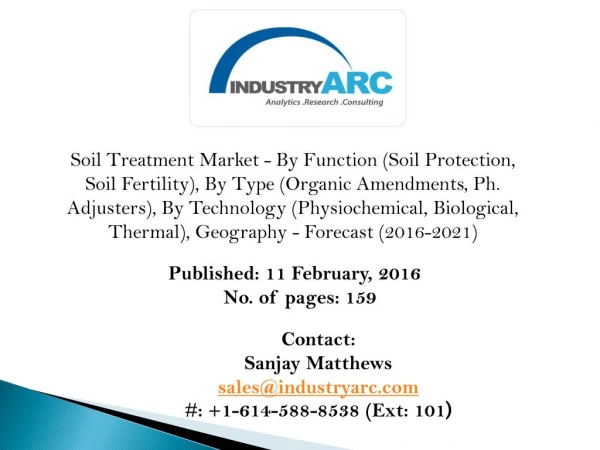 Soil Treatment Market: to grow at a CAGR of 8.5% globally through 2021
