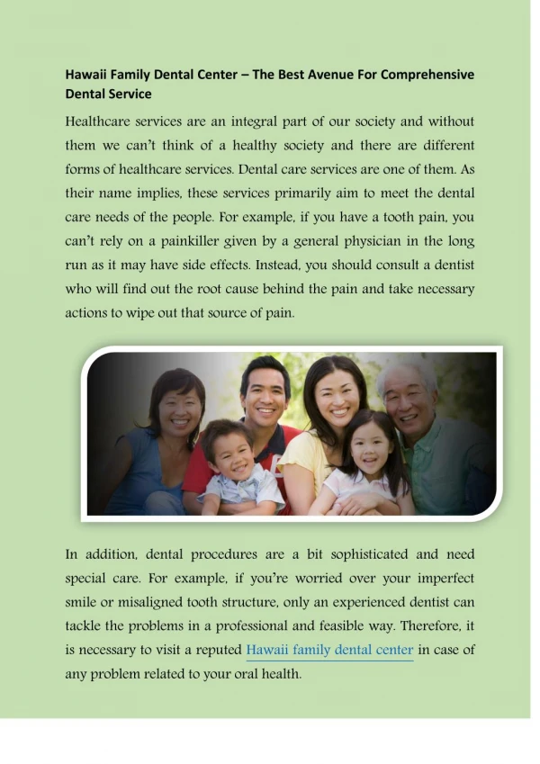 Dental Care for Your Family in Honolulu