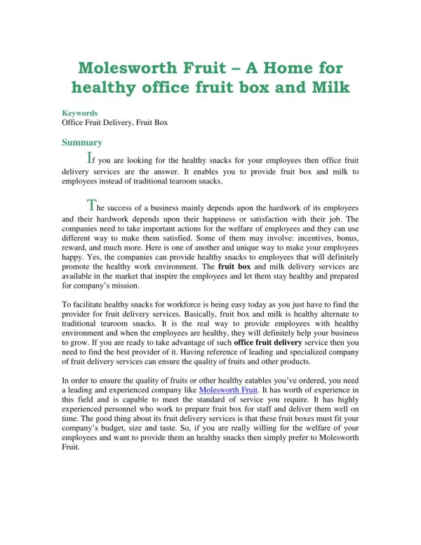 Molesworth Fruit – A Home for healthy office fruit box and Milk