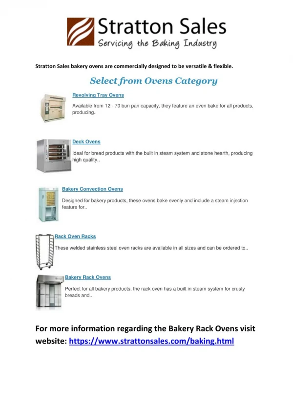 Bakery Ovens - Stratton Sales