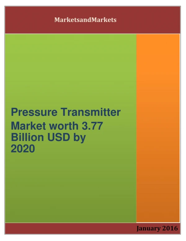 Pressure Transmitter Market worth 3.77 Billion USD by 2020