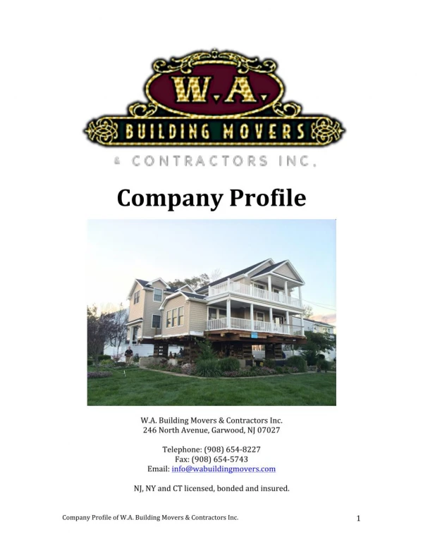 Company Profile - W.A. Building Movers
