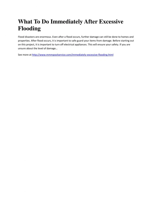 What To Do Immediately After Excessive Flooding