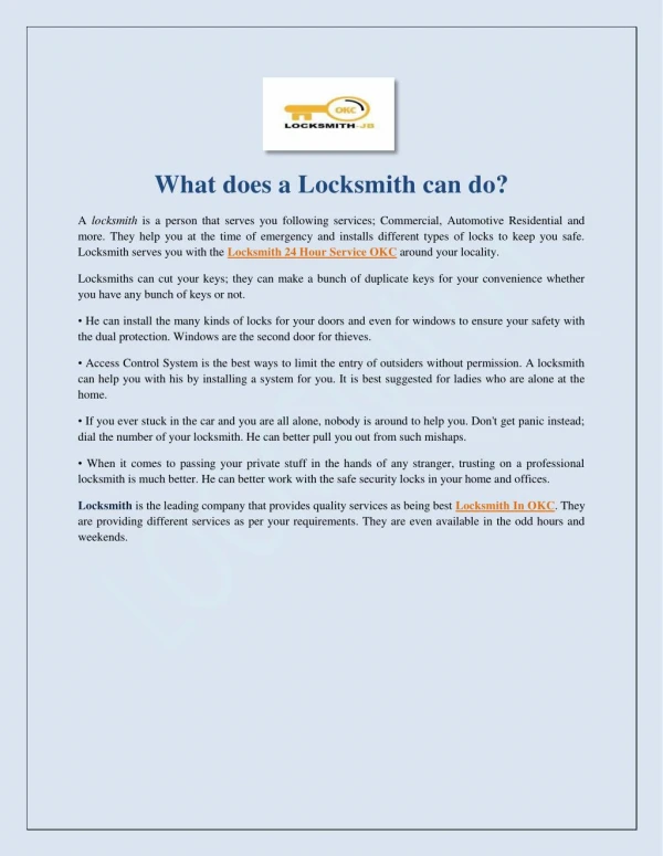 What Does A Locksmith Can Do