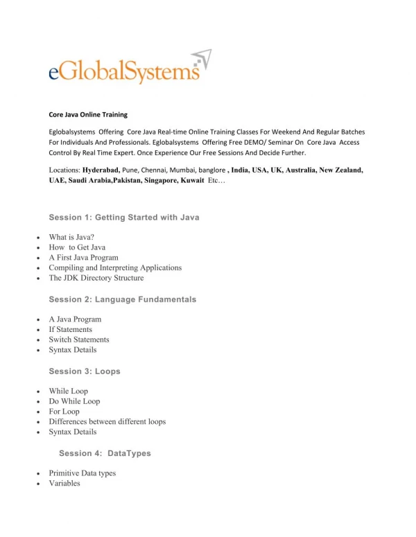 Core java online training course - eglobalsystems