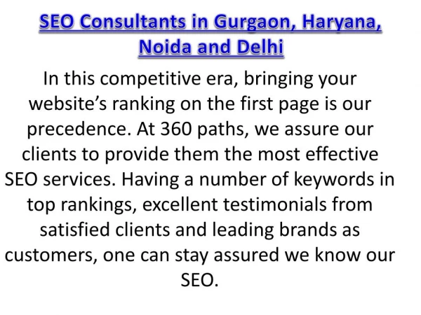 SEO Consultants in Gurgaon, Haryana, Noida and Delhi