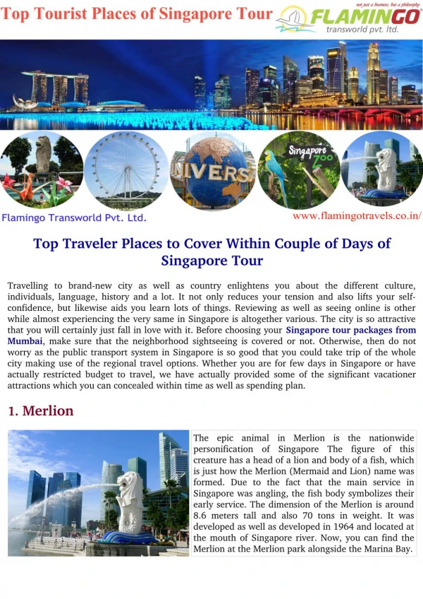Top Traveler Places To Cover Within Couple of Days of Singapore Tour