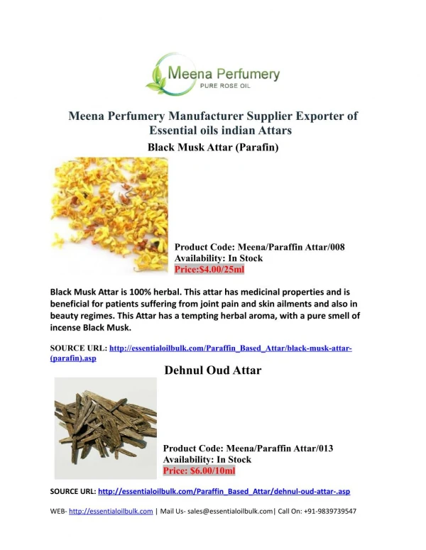 Meena Perfumery Manufacturer Supplier Exporter of Essential oils indian Attars