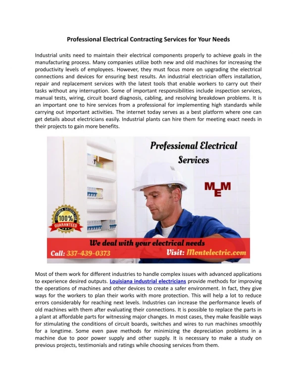 Professional Electrical Contracting Services for Your Needs