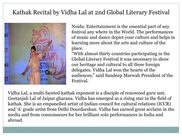 Kathak Recital by Vidha Lal at 2nd Global Literary Festival