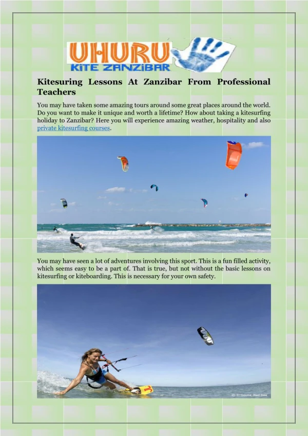 Kitesuring Lessons at Zanzibar From Professional Teachers