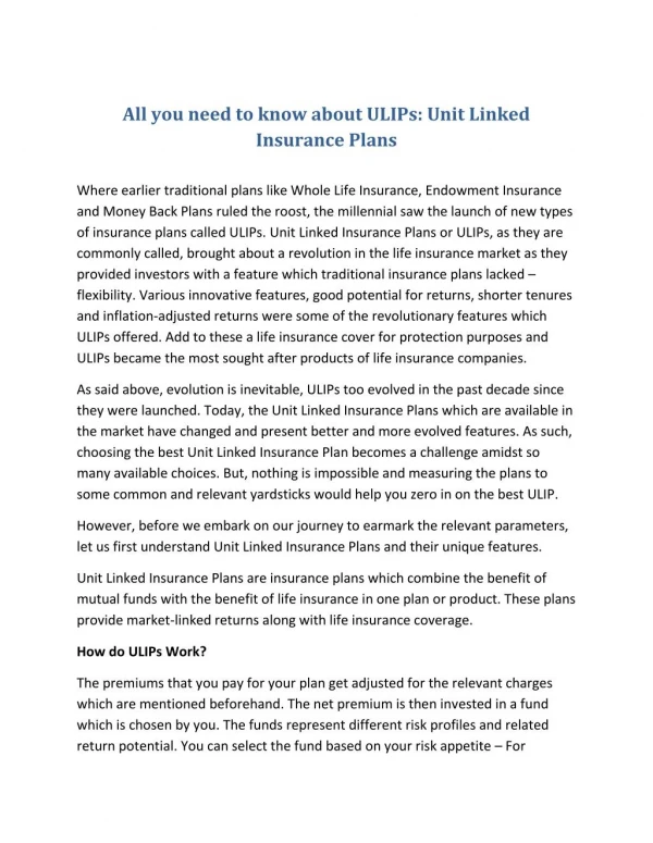 All you need to know about ULIPs: Unit Linked Insurance Plans