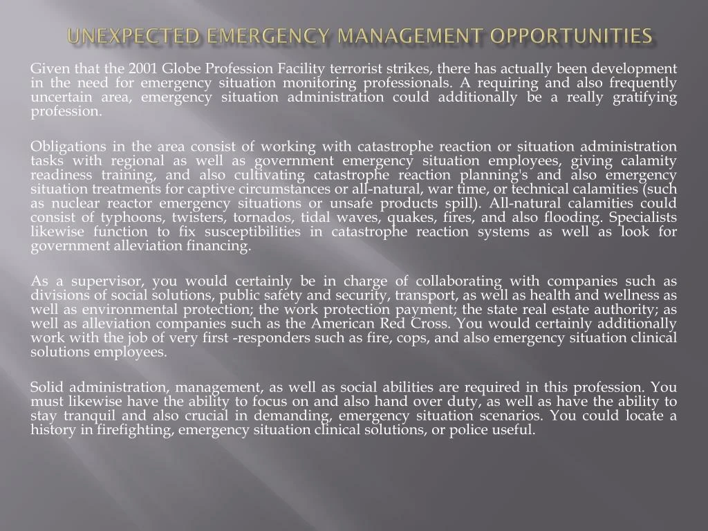 unexpected emergency management opportunities