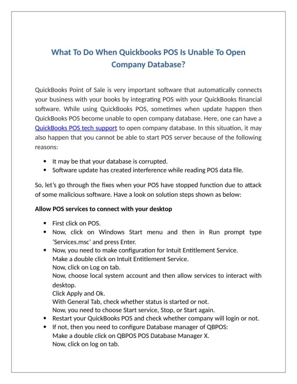 What To Do When Quickbooks POS Is Unable To Open Company Database?