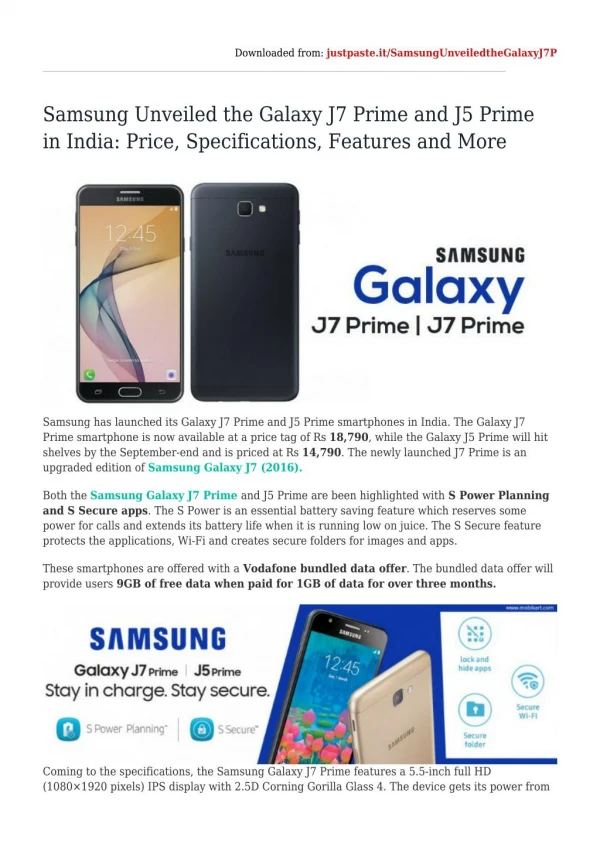 Samsung Unveiled the Galaxy J7 Prime and J5 Prime in India: Price, Specifications, Features and More