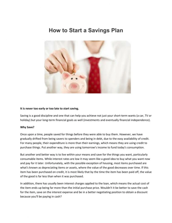 How to Start a Savings Plan