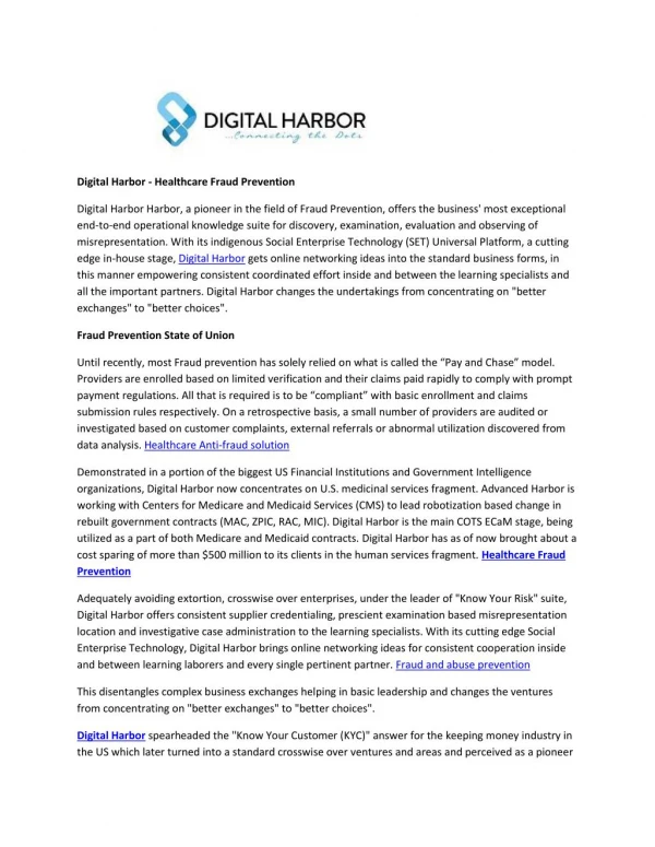 Digital Harbor - Healthcare Fraud Prevention
