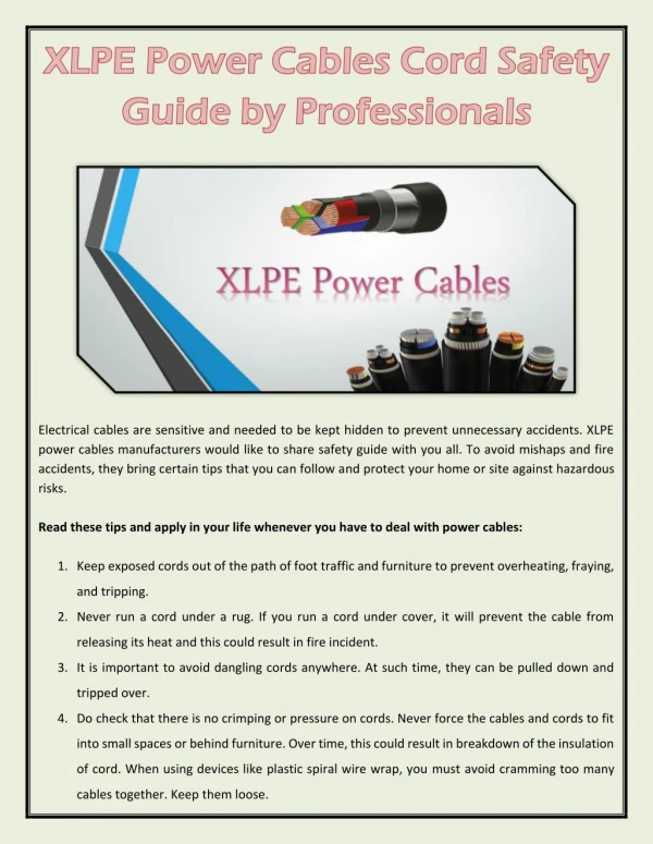 XLPE Power Cables Cord Safety Guide by Professionals
