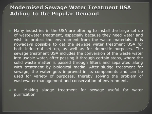 Sewage Water Treatment USA