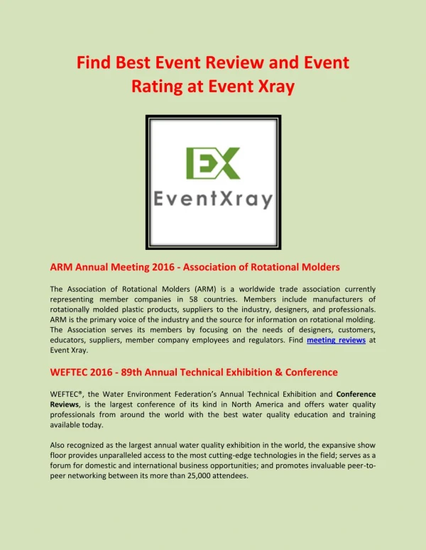Find Best Event Review and Event Rating at Event Xray