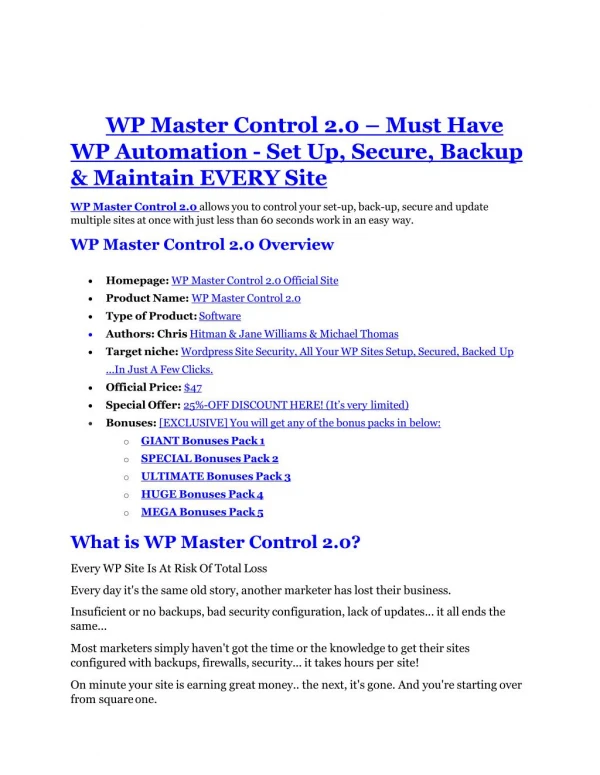 WP Master Control 2.0 review- WP Master Control 2.0 (MEGA) $21,400 bonus