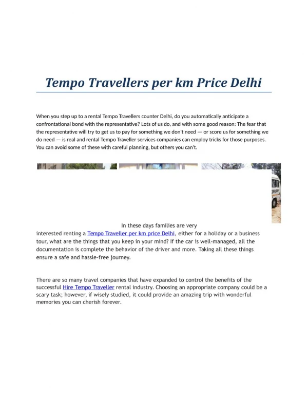 Tempo Traveller per km price Delhi