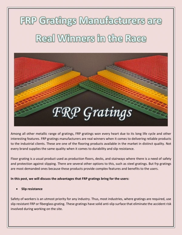 FRP Gratings Manufacturers are Real Winners in the Race