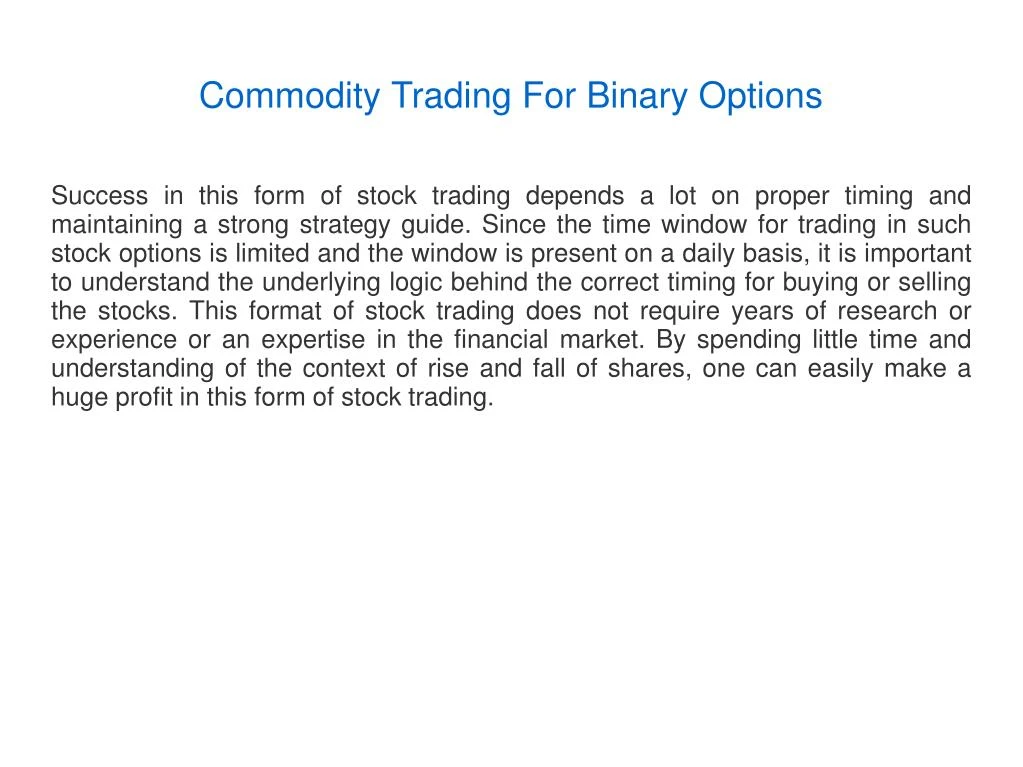 commodity trading for binary options