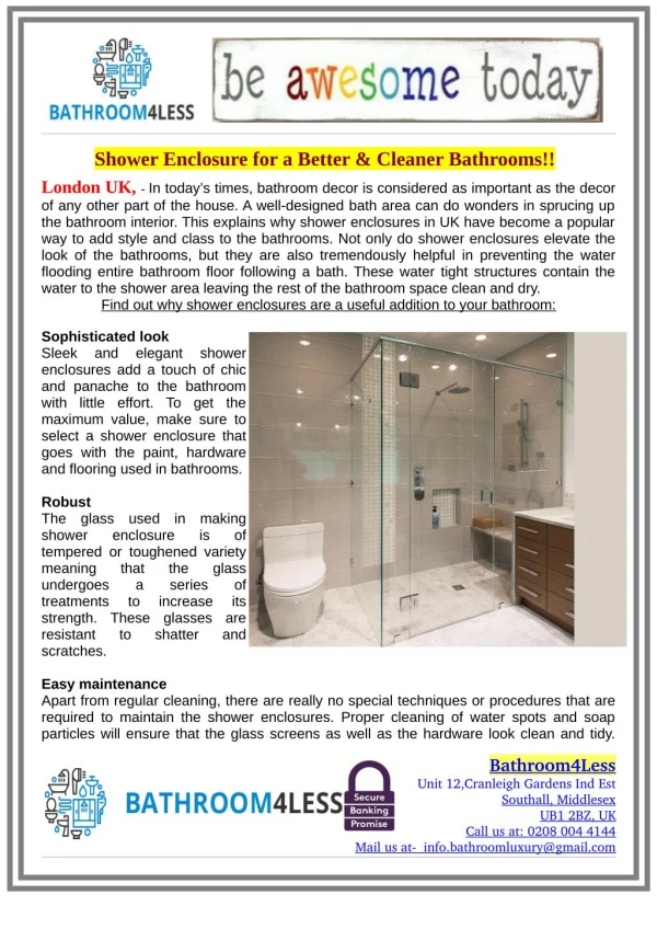 Shower Enclosure for a Better & Cleaner Bathrooms!!
