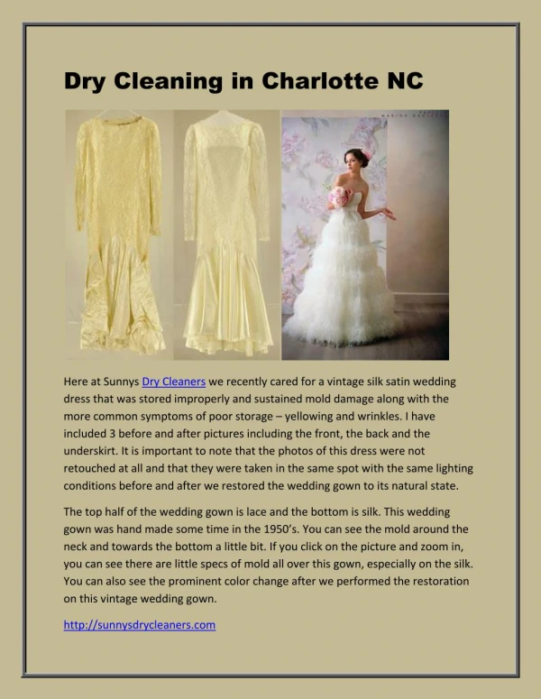 Wedding Dress Cleaning In Charlotte NC