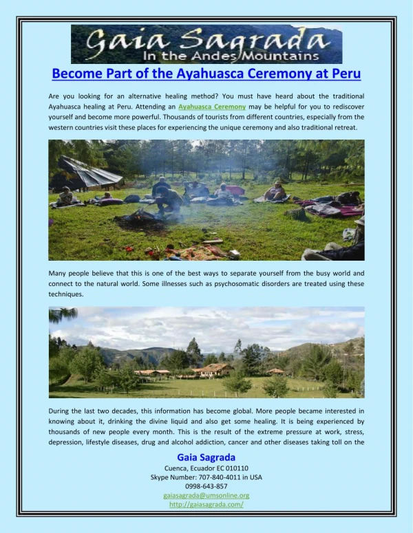 Become Part of the Ayahuasca Ceremony at Peru