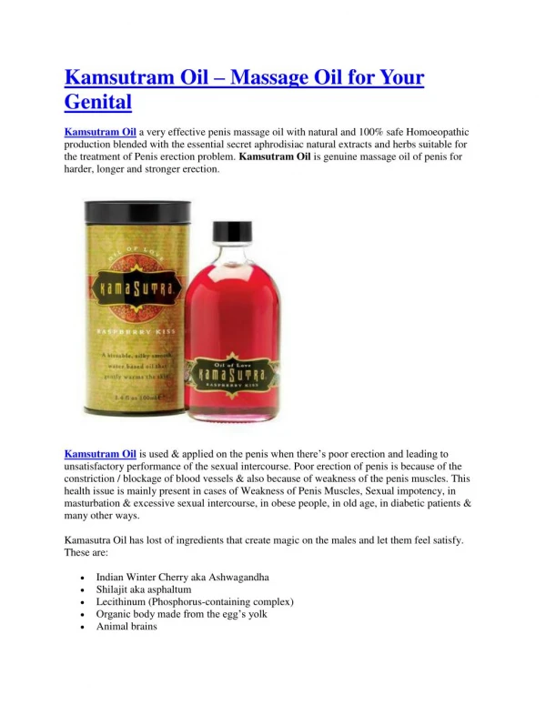 Kamsutram Oil – Massage Oil for Your Genital