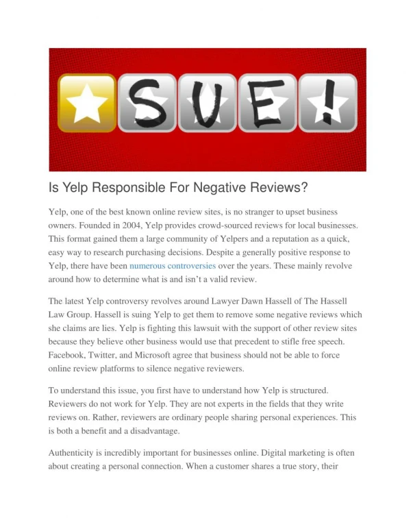 Is Yelp Responsible For Negative Reviews?