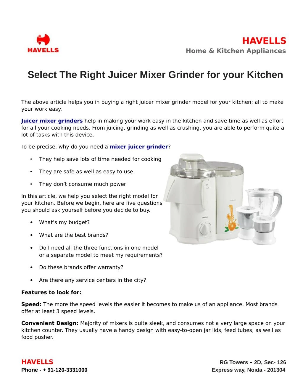 How to select the right mixer grinder
