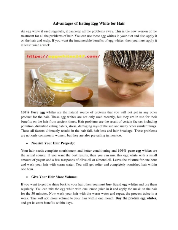 Advantages of Eating Egg White for Hair