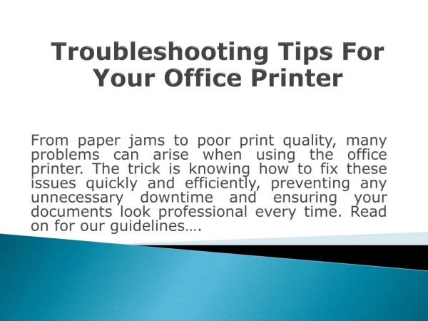 Troubleshooting Tips Of Your Office Printer