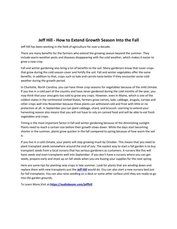 Jeff Hill - How to Extend Growth Season Into the Fall