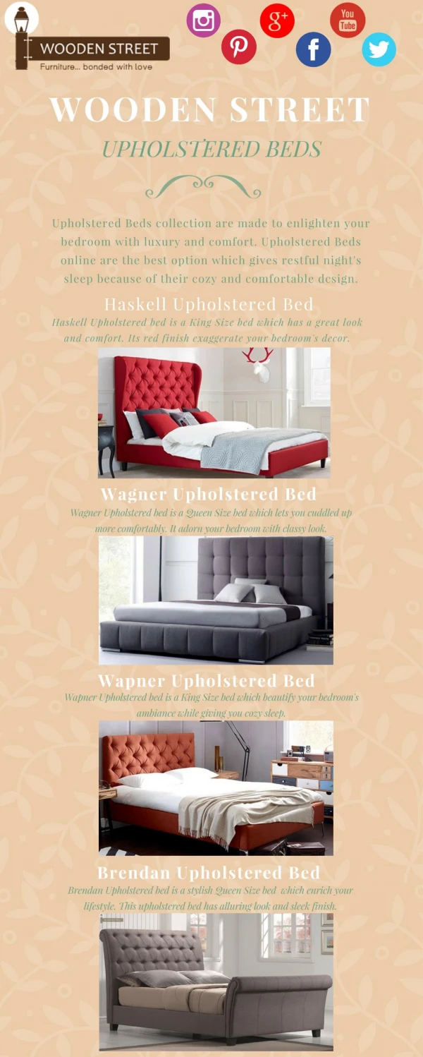 Upholstered Beds - Get latest Upholstered Beds online @ Wooden Street
