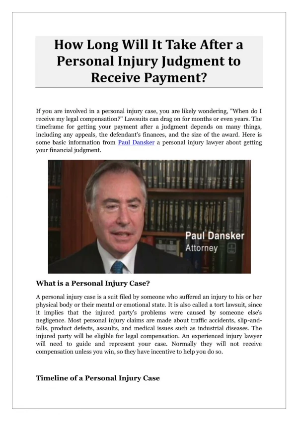 How Long Will It Take After a Personal Injury Judgment to Receive Payment?