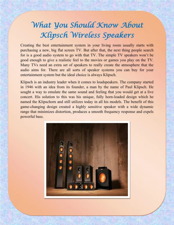 What You Should Know About Klipsch Wireless Speakers