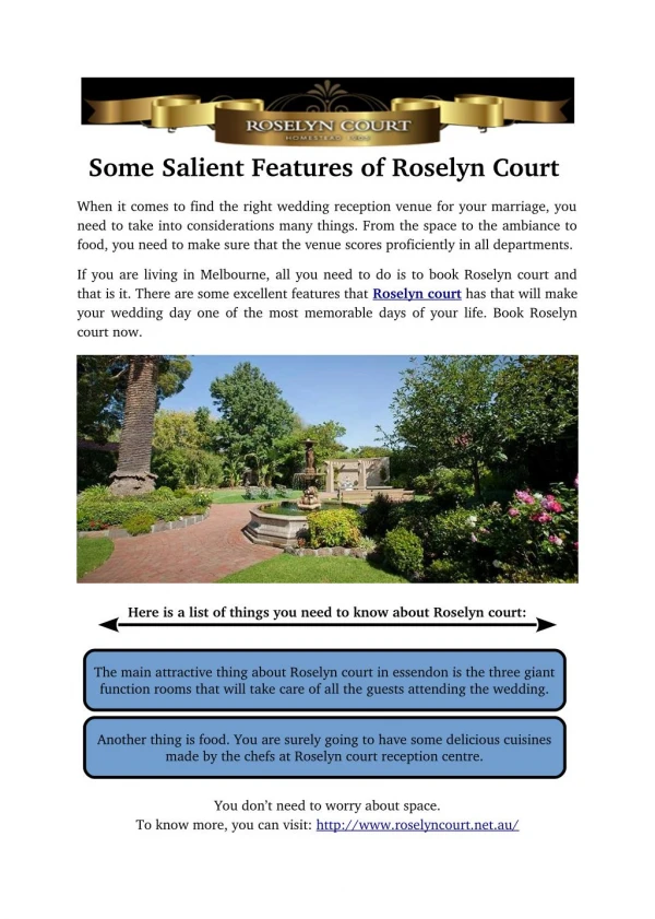 Some Salient Features of Roselyn court