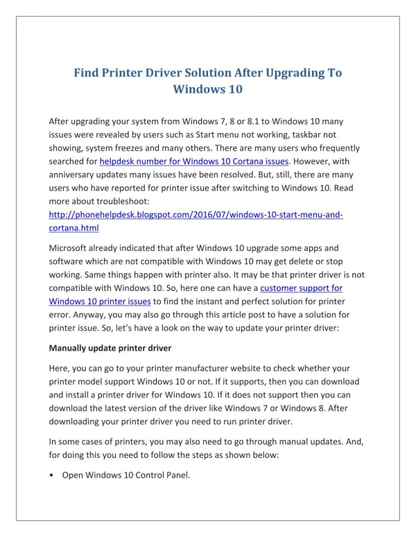 Find Printer Driver Solution After Upgrading To Windows 10