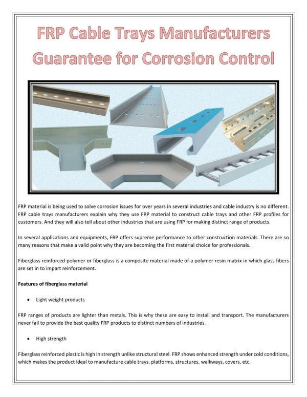 FRP Cable Trays Manufacturers Guarantee for Corrosion Control