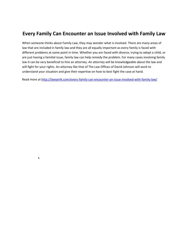 Every Family Can Encounter an Issue Involved with Family Law