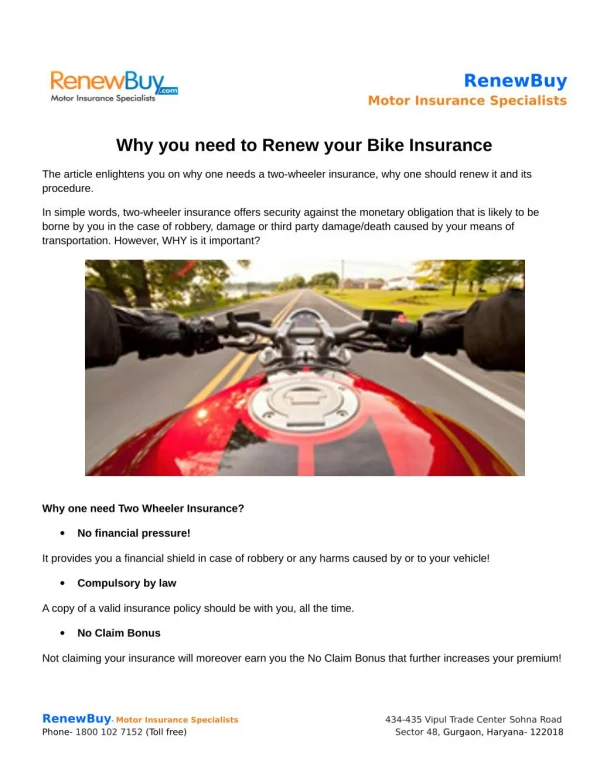 Why you need to Renew your Bike Insurance