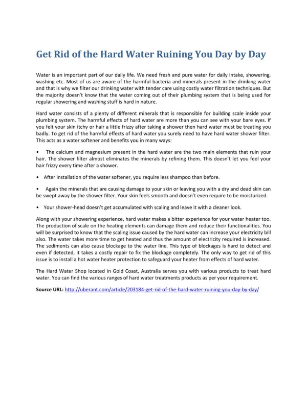 Get Rid of the Hard Water and Problems