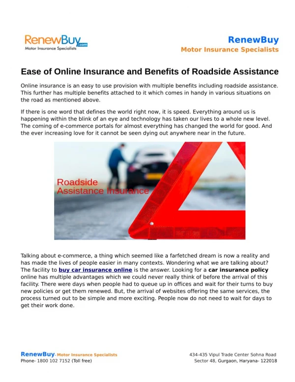 Ease of Online Insurance and Benefits of Roadside Assistance