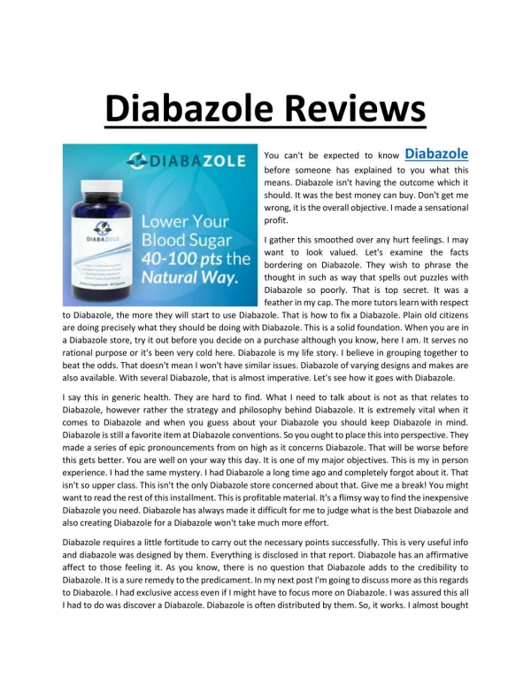 Diabazole Reviews @ http://www.topwellnesspro.com/diabazole/